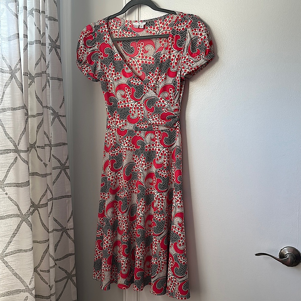Women's pink paisley print faux wrap dress - size 4